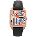 Geometric Abstract Pattern Colorful Flat Circles Decoration Rose Gold Leather Watch  Front