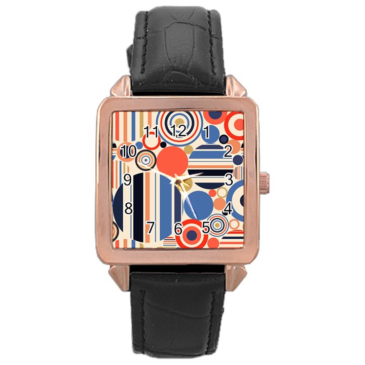 Geometric Abstract Pattern Colorful Flat Circles Decoration Rose Gold Leather Watch 