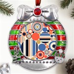 Geometric Abstract Pattern Colorful Flat Circles Decoration Metal X Mas Ribbon With Red Crystal Round Ornament Front