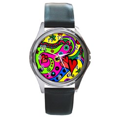 Seamless Doodle Round Metal Watch by Bangk1t