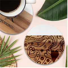 Seamless Doodle Marble Wood Coaster (Round)