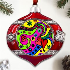 Seamless Doodle Metal Snowflake And Bell Red Ornament