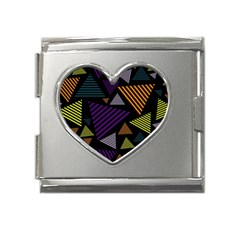 Abstract Pattern Design Various Striped Triangles Decoration Mega Link Heart Italian Charm (18mm) by Bangk1t