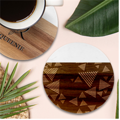 Abstract Pattern Design Various Striped Triangles Decoration Marble Wood Coaster (round) by Bangk1t