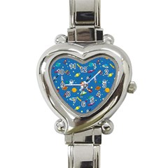 Space Rocket Solar System Pattern Heart Italian Charm Watch by Bangk1t