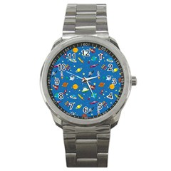 Space Rocket Solar System Pattern Sport Metal Watch by Bangk1t