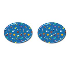 Space Rocket Solar System Pattern Cufflinks (oval) by Bangk1t