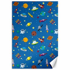 Space Rocket Solar System Pattern Canvas 12  X 18  by Bangk1t