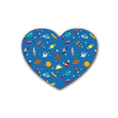 Space Rocket Solar System Pattern Rubber Coaster (heart) by Bangk1t