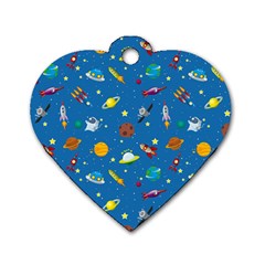 Space Rocket Solar System Pattern Dog Tag Heart (one Side) by Bangk1t