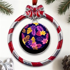 Tropical Pattern Metal Red Ribbon Round Ornament by Bangk1t