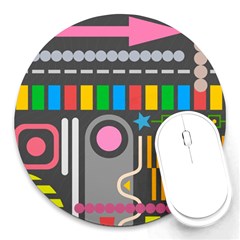 Pattern Geometric Abstract Colorful Arrow Line Circle Triangle Round Mousepad by Bangk1t