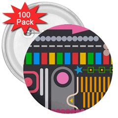 Pattern Geometric Abstract Colorful Arrow Line Circle Triangle 3  Buttons (100 Pack)  by Bangk1t