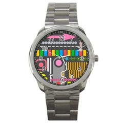 Pattern Geometric Abstract Colorful Arrow Line Circle Triangle Sport Metal Watch by Bangk1t