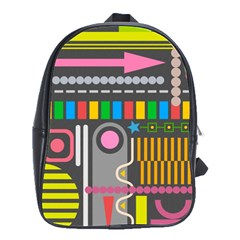 Pattern Geometric Abstract Colorful Arrow Line Circle Triangle School Bag (large) by Bangk1t