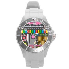 Pattern Geometric Abstract Colorful Arrow Line Circle Triangle Round Plastic Sport Watch (l) by Bangk1t