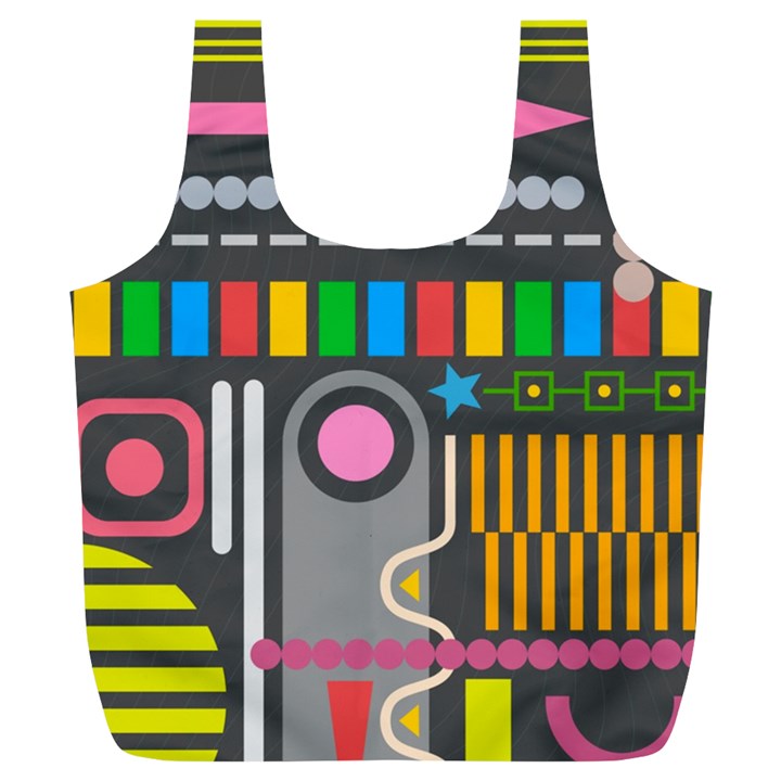 Pattern Geometric Abstract Colorful Arrow Line Circle Triangle Full Print Recycle Bag (XL)