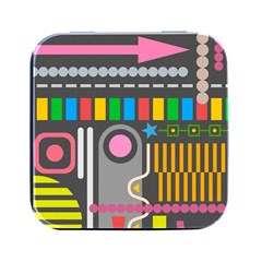 Pattern Geometric Abstract Colorful Arrow Line Circle Triangle Square Metal Box (black) by Bangk1t