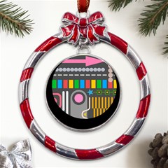 Pattern Geometric Abstract Colorful Arrow Line Circle Triangle Metal Red Ribbon Round Ornament by Bangk1t