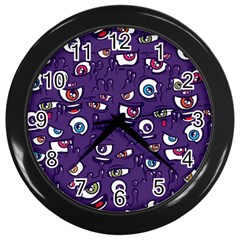 Eye Artwork Decor Eyes Pattern Purple Form Backgrounds Illustration Wall Clock (black)