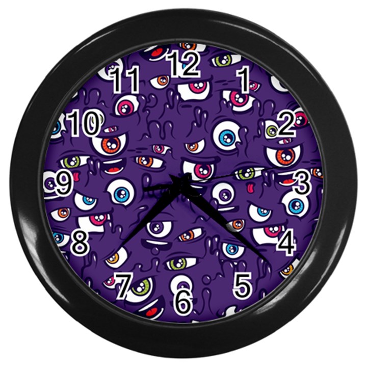 Eye Artwork Decor Eyes Pattern Purple Form Backgrounds Illustration Wall Clock (Black)