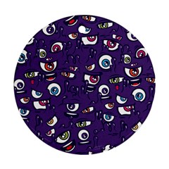 Eye Artwork Decor Eyes Pattern Purple Form Backgrounds Illustration Round Ornament (Two Sides)