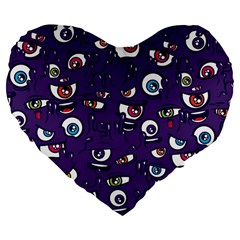 Eye Artwork Decor Eyes Pattern Purple Form Backgrounds Illustration Large 19  Premium Flano Heart Shape Cushions