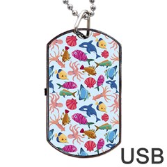 Sea Creature Themed Artwork Underwater Background Pictures Dog Tag Usb Flash (two Sides) by Bangk1t