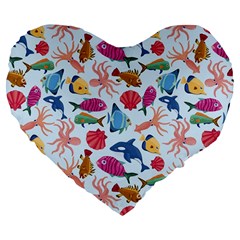 Sea Creature Themed Artwork Underwater Background Pictures Large 19  Premium Flano Heart Shape Cushions by Bangk1t