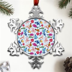 Sea Creature Themed Artwork Underwater Background Pictures Metal Small Snowflake Ornament