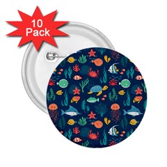 Variety Of Fish Illustration Turtle Jellyfish Art Texture 2 25  Buttons (10 Pack)  by Bangk1t