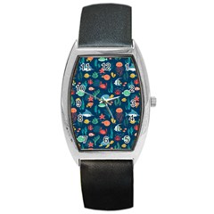 Variety Of Fish Illustration Turtle Jellyfish Art Texture Barrel Style Metal Watch by Bangk1t