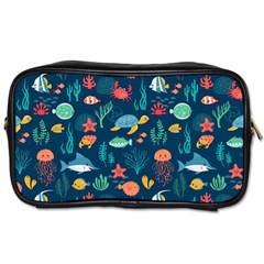 Variety Of Fish Illustration Turtle Jellyfish Art Texture Toiletries Bag (two Sides) by Bangk1t