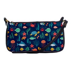 Variety Of Fish Illustration Turtle Jellyfish Art Texture Shoulder Clutch Bag by Bangk1t