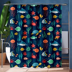 Variety Of Fish Illustration Turtle Jellyfish Art Texture Shower Curtain 60  X 72  (medium)  by Bangk1t