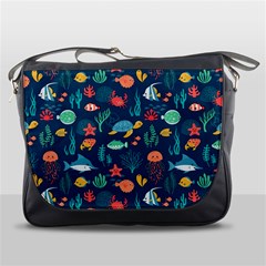 Variety Of Fish Illustration Turtle Jellyfish Art Texture Messenger Bag by Bangk1t