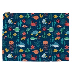 Variety Of Fish Illustration Turtle Jellyfish Art Texture Cosmetic Bag (xxl) by Bangk1t