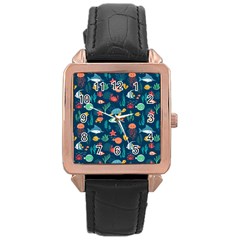 Variety Of Fish Illustration Turtle Jellyfish Art Texture Rose Gold Leather Watch  by Bangk1t