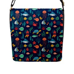 Variety Of Fish Illustration Turtle Jellyfish Art Texture Flap Closure Messenger Bag (l) by Bangk1t