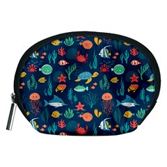 Variety Of Fish Illustration Turtle Jellyfish Art Texture Accessory Pouch (medium) by Bangk1t