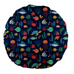 Variety Of Fish Illustration Turtle Jellyfish Art Texture Large 18  Premium Flano Round Cushions by Bangk1t