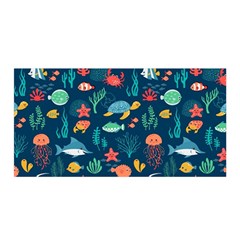 Variety Of Fish Illustration Turtle Jellyfish Art Texture Satin Wrap 35  X 70  by Bangk1t