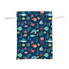 Variety Of Fish Illustration Turtle Jellyfish Art Texture Lightweight Drawstring Pouch (l) by Bangk1t