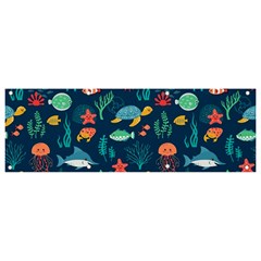 Variety Of Fish Illustration Turtle Jellyfish Art Texture Banner And Sign 9  X 3  by Bangk1t