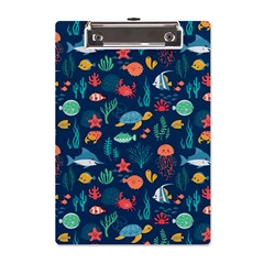 Variety Of Fish Illustration Turtle Jellyfish Art Texture A5 Acrylic Clipboard by Bangk1t