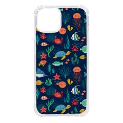 Variety Of Fish Illustration Turtle Jellyfish Art Texture Iphone 14 Tpu Uv Print Case