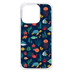 Variety Of Fish Illustration Turtle Jellyfish Art Texture Iphone 14 Pro Tpu Uv Print Case by Bangk1t