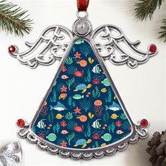 Variety Of Fish Illustration Turtle Jellyfish Art Texture Metal Angel With Crystal Ornament by Bangk1t