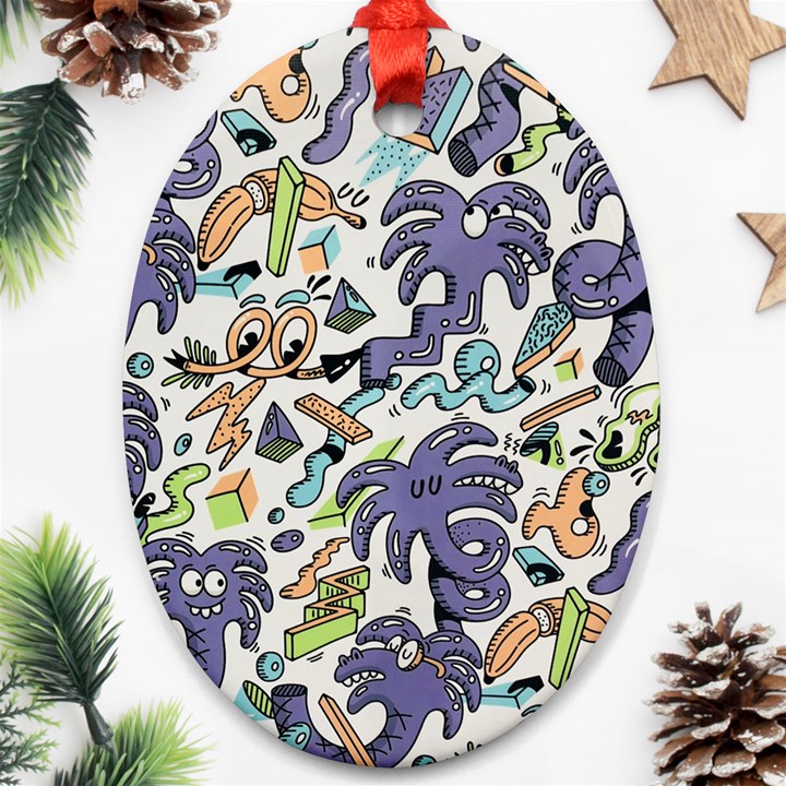 Purple Orange Green Blue Cartoon Ornament (Oval)