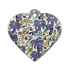 Purple Orange Green Blue Cartoon Dog Tag Heart (two Sides) by Bangk1t